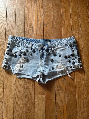 Guess Light Blue Studded Ripped Denim Cutoff Shorts